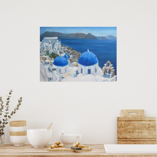 Santorini Oia Ölgemälde Poster (Küche)