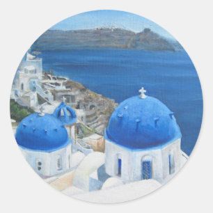 Santorini Oia Ölgemälde Runder Aufkleber