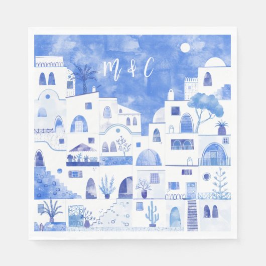 Santorini Oia Wedding Monogram Initial Serviette (Vorderseite)