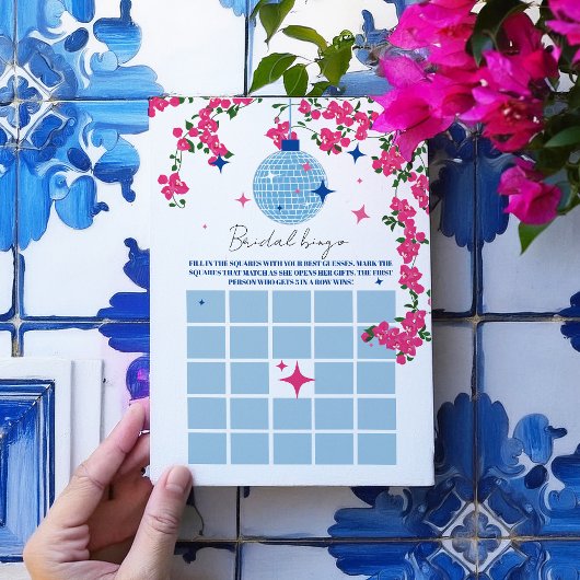 Santorini Pink Brautparty Bingokarte Einladung