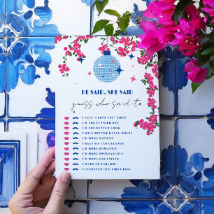 Santorini Pink bridal Er sagte, sie sagte Game Car Einladung