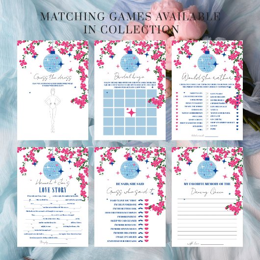 Santorini Pink Bridal Guess the dress Game card Einladung