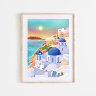Santorini Print Greece Art Print Europe Travel Poster