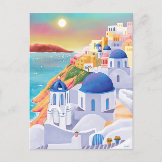 Santorini Print Greece Art Print Europe Travel Postkarte (Vorderseite)