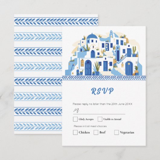 Santorini RSVP Cards Wedding Greece Blue Karte (Vorne/Hinten)