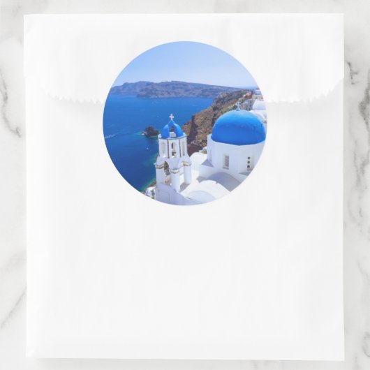 Santorini Runder Aufkleber (Tasche)