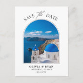 Santorini Save the Date Postkartenhochzeit Postkarte (Vorderseite)