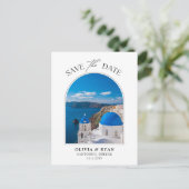 Santorini Save the Date Postkartenhochzeit Postkarte (Stehend Vorderseite)