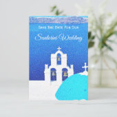 Santorini Save the Date Wedding Einladung (Stehend Vorderseite)