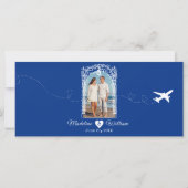 Santorini Skies Boarding Pass Style Save the Date (Rückseite)