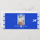 Santorini Skies Boarding Pass Style Save the Date (Rückseite)