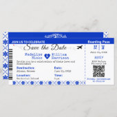 Santorini Skies Boarding Pass Style Save the Date (Vorne/Hinten)