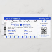 Santorini Skies Boarding Pass Style Save the Date (Vorderseite)