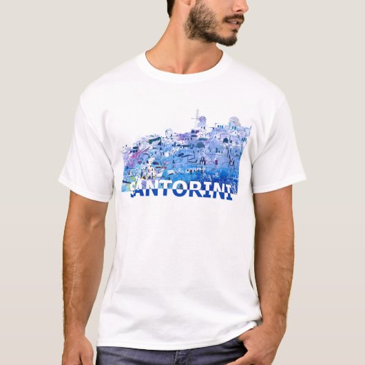 Santorini Skyline in sauberem Scissor Schnitt-Art T-Shirt (Vorderseite)