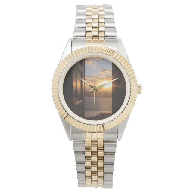 Santorini Sonnenuntergang durch Tür Armbanduhr (Vorderseite)