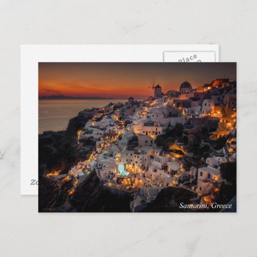 Santorini Sonnenuntergang, Griechenland Postkarte (Vorne/Hinten)