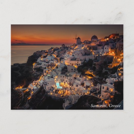 Santorini Sonnenuntergang, Griechenland Postkarte (Vorderseite)