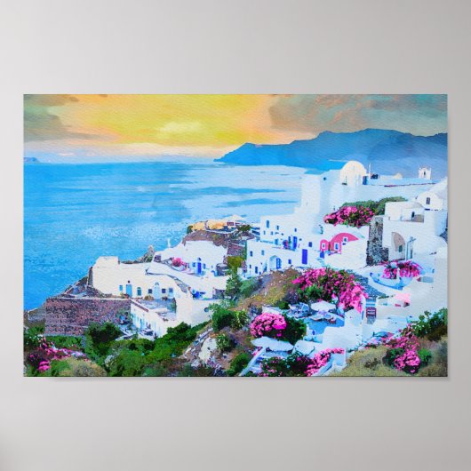 Santorini Sonnenuntergang von Oia aus Poster (Vorne)
