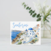 Santorini-Stille: Wo Himmel auf Meer trifft Postkarte (Stehend Vorderseite)