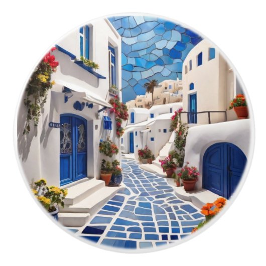 Santorini Street, Griechenland, Griechisches Dorf Keramikknauf (Vorderseite)