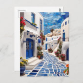 Santorini Street, Griechenland, Griechisches Dorf Postkarte (Vorne/Hinten)