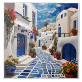 Santorini Street, Griechenland, Mixed Media Mosaik Fliese (Vorderseite)