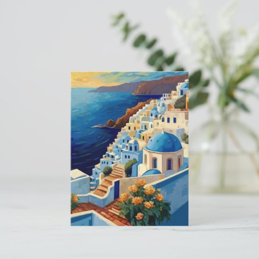 Santorini Sunrise - Griechenland - Dorf auf der gr Postkarte (Stehend Vorderseite)