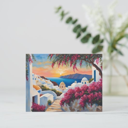 Santorini Sunset Bliss Postkarte (Stehend Vorderseite)
