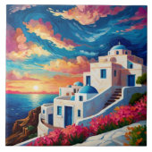 Santorini Sunset, Griechenland - Hot Pink Blume Gr Fliese (Vorderseite)