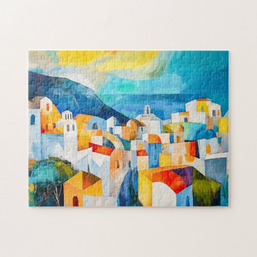 Santorini Sunset in Bold Colors Puzzle (Horizontal)