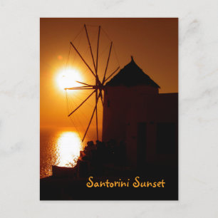 Santorini Sunset mit Text - Windmill in Oia - Postkarte