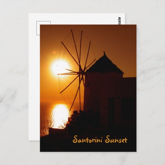 Santorini Sunset mit Text - Windmill in Oia - Postkarte (Vorne/Hinten)