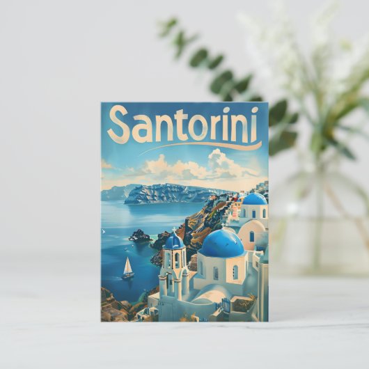Santorini Vintag Postkarte (Stehend Vorderseite)