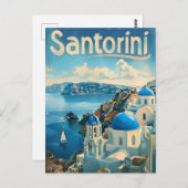 Santorini Vintag Postkarte (Vorne/Hinten)