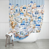 Santorini Wasserfarbe Griechenland Moderne griechi Duschvorhang