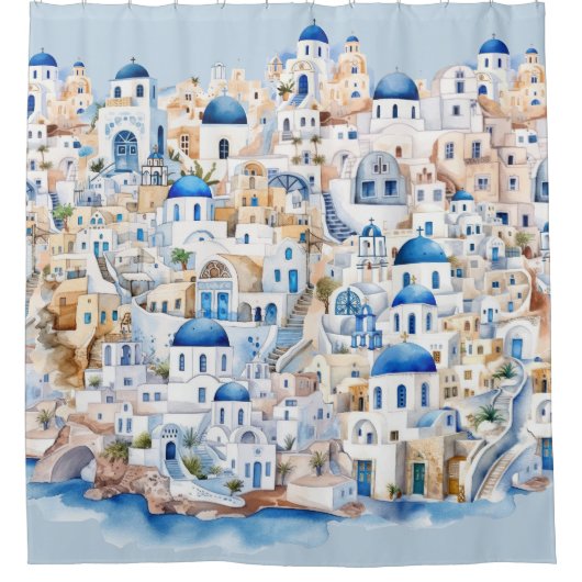 Santorini Wasserfarbe Griechenland Moderne griechi Duschvorhang (Vorderseite)