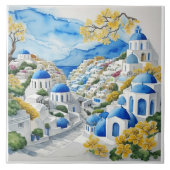 Santorini Wasserfarbe Griechische Häuser & gelbe B Fliese (Vorderseite)