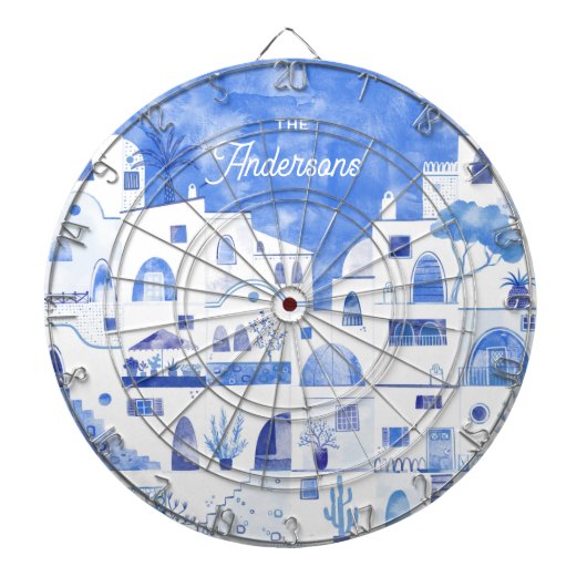 Santorini Wasserfarbe Personalisiert Dartscheibe (vorne)