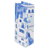 Santorini Wasserfarbe Personalisiert Geschenktüte Für Weinflaschen (Vorderseite Schrägansicht)