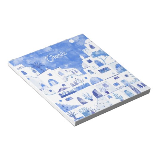Santorini Wasserfarbe Personalisiert Notizblock (angewinkelt)
