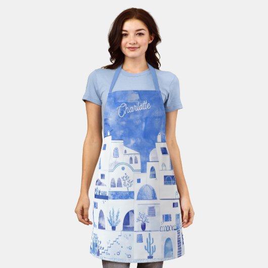 Santorini Wasserfarbe Personalisiert Schürze (Getragen)
