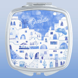 Santorini Wasserfarbe Personalisiert Taschenspiegel