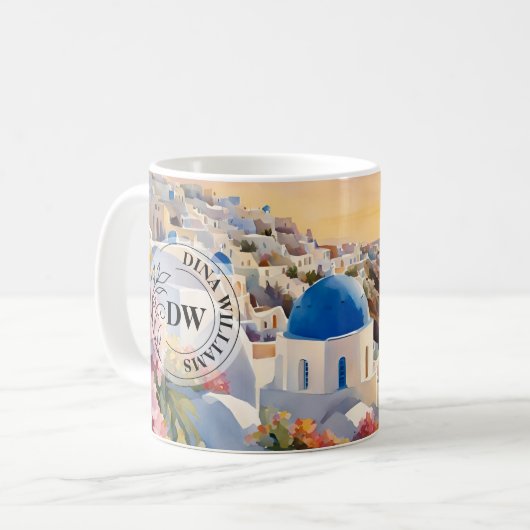 Santorini Wasserfarben Tasse (Vorderseite Links)
