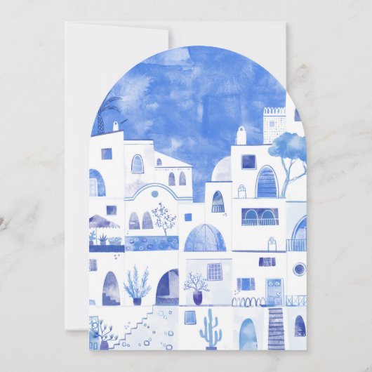 Santorini Watercolor Wedding Einladung (Rückseite)