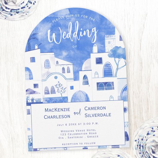 Santorini Watercolor Wedding Einladung