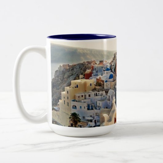 Santorini Wedding Erinnerungen Blau Weiße griechis Zweifarbige Tasse (Links)