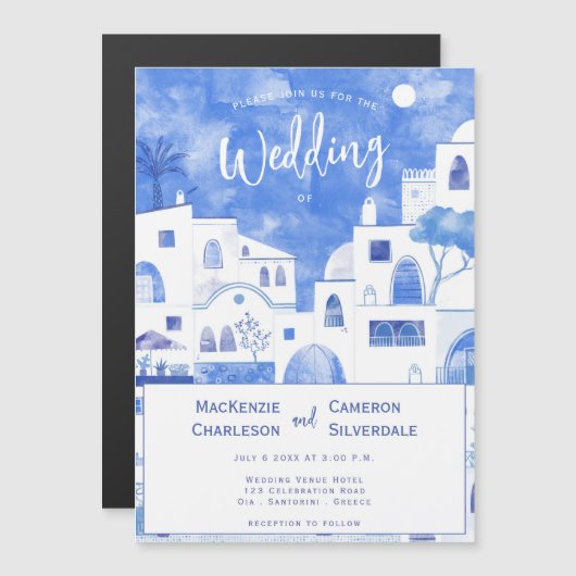 Santorini Wedding Magneteinladung (Vorne/Hinten)