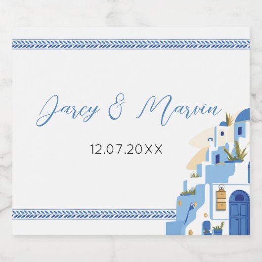 Santorini Wine Labels Drinks Griechenland Hochzeit Schaumweinetikett (Einzelnes Label)