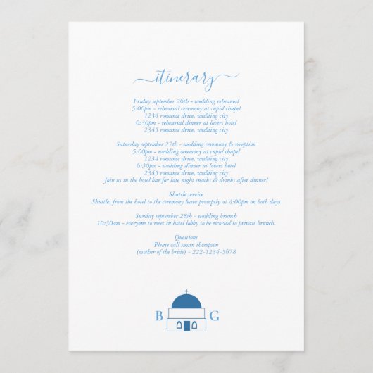 Santorini Zielort Griechenland Hochzeitsreise Programm (Rückseite)