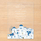 Santorini Zielort Griechische Insel Hochzeit Acryleinladungen (Vorderseite)